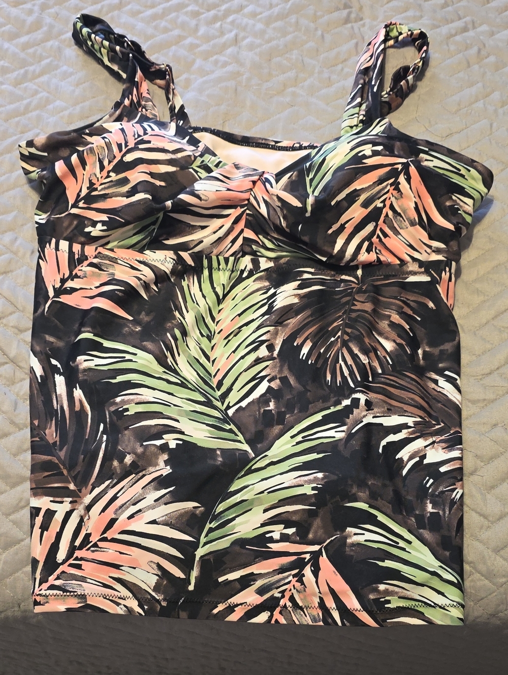 Raisins Tropical Leaf Swim Camisole in Black, Coral & Green